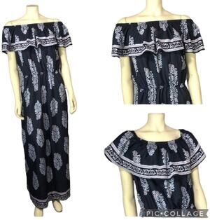 Navy Floral Ruffled off or on the shoulder maxi dress size XL